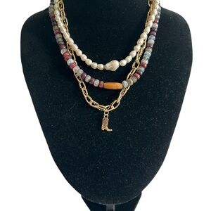 Free People Gold and White Layered Necklace